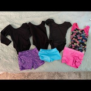 XS 4/5 kids leotards & gym shorts